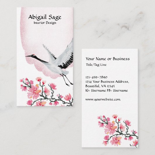 Modern Elegant Japans kraan en Cherry Blossom Visitekaartje (Voorkant / Achterkant)