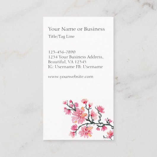 Modern Elegant Japans kraan en Cherry Blossom Visitekaartje (Achterkant)