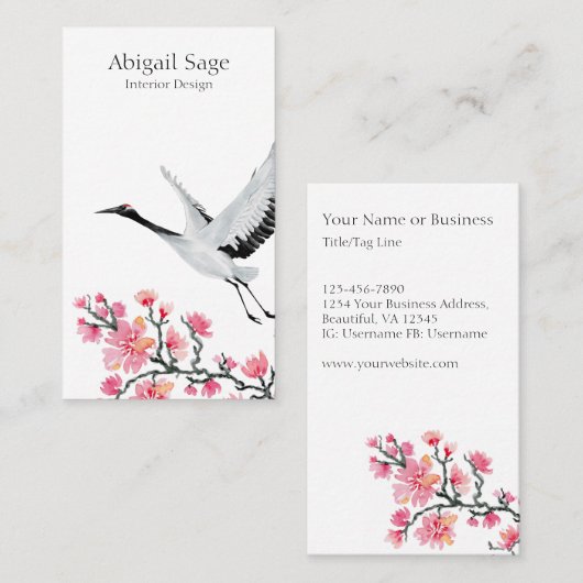 Modern Elegant Japans kraan en Cherry Blossom Visitekaartje (Voorkant / Achterkant)