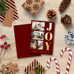 Modern Elegant Joy Kerstfeest Vier Foto's Folie Feestdagenkaart<br><div class="desc">Een modern en elegant kerstfeest wenskaart met vier familiefoto's voor kerstmis,  een dik en vurig gouden folie met de titel "JOY" en een scriptgouden folie met uw familienaam.</div>