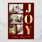 Modern Elegant Joy Kerstfeest Vier Foto's Folie Feestdagenkaart (Voorkant)