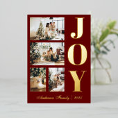 Modern Elegant Joy Kerstfeest Vier Foto's Folie Feestdagenkaart (Staand Voorkant)