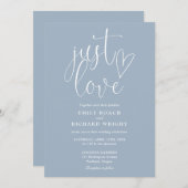 Modern Elegant Just Love Script Dusty Blue Wedding Kaart (Voorkant / Achterkant)
