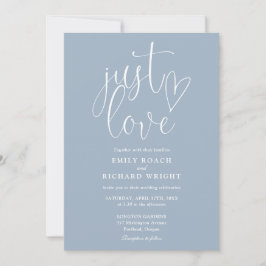 Modern Elegant Just Love Script Dusty Blue Wedding Kaart