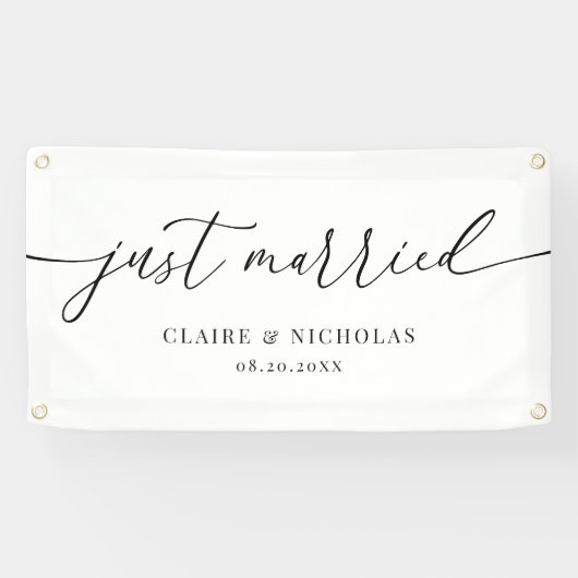 Modern Elegant Just Married Wedding Car Banner (Horizontaal)
