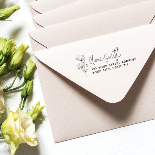 Modern Elegant Kalligrafie Bloem Retouradres Rubberstempel