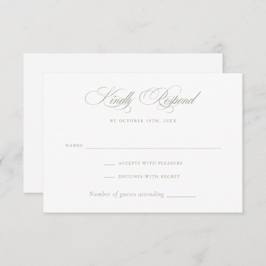 Modern Elegant Kalligrafie Script Bruiloft RSVP Kaart (Voorkant / Achterkant)
