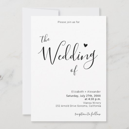 Modern Elegant Kalligrafie Script Hart Bruiloft Kaart (Voorkant)