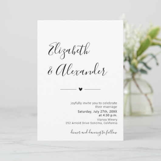 Modern Elegant Kalligrafie Script Hart Bruiloft Kaart (Staand voorkant)