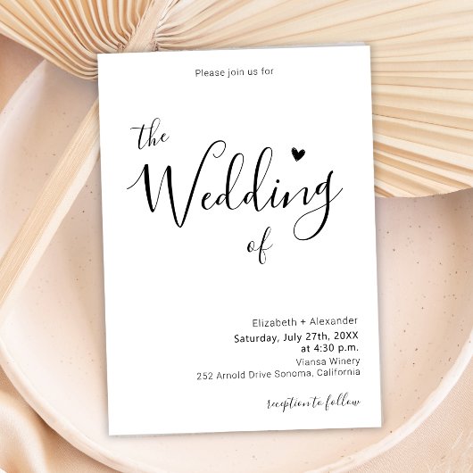 Modern Elegant Kalligrafie Script Hart Bruiloft Kaart