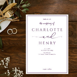 Modern Elegant Kalligrafie Script Paarse bruiloft Kaart