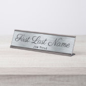 Modern Elegant Kantoor Desk Sign Faux Silver Bureau Naambordje (Voorkant)