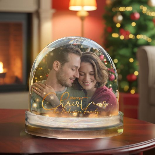 Modern Elegant Keepsake Custom 2 Photo Holiday Sneeuwbol