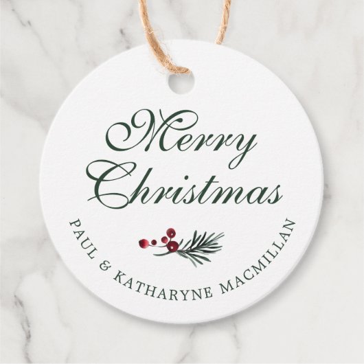 Modern Elegant Kerstdennengroen Bedankjes Labels (Voorkant)