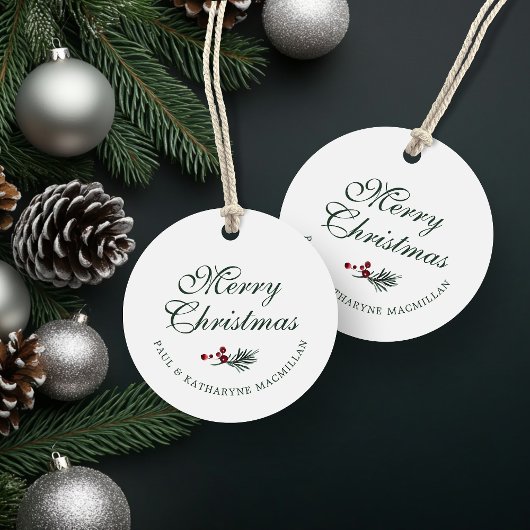 Modern Elegant Kerstdennengroen Bedankjes Labels