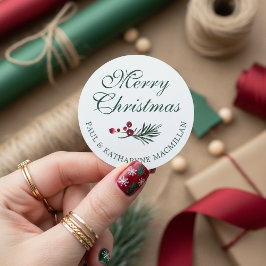 Modern Elegant Kerstdennengroen Ronde Sticker