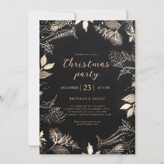 Modern Elegant Kerstfeest Zwart Goud Feestelijk Kaart (Voorkant)