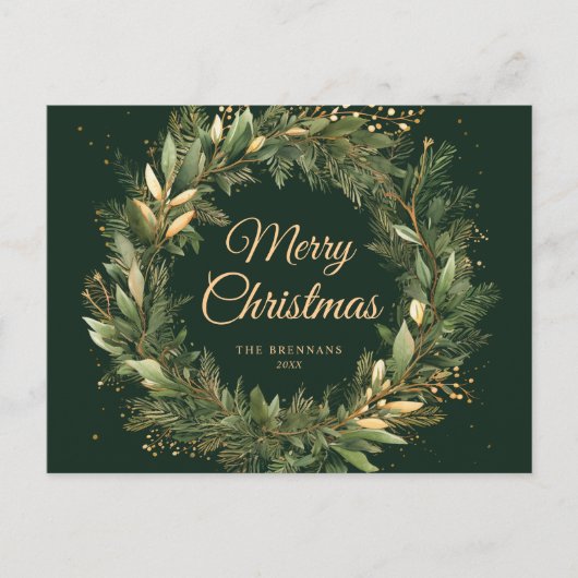 Modern Elegant Kerstkrans Botanisch Groen Feestdagenkaart (Voorkant)