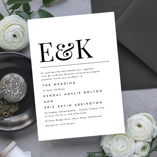 Modern Elegant | Klassieke Monogram bruiloft Kaart
