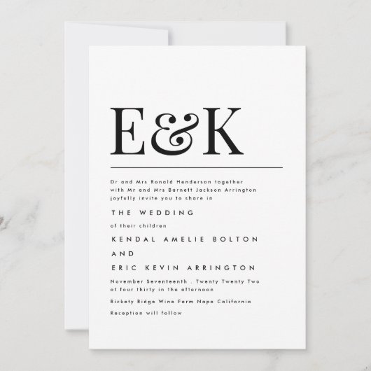 Modern Elegant | Klassieke Monogram bruiloft Kaart (Voorkant)