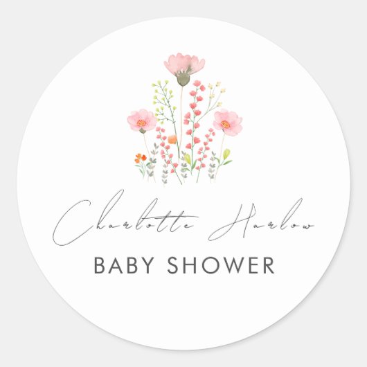 Modern Elegant Kleine Wildflower Baby shower Ronde Sticker (Voorkant)