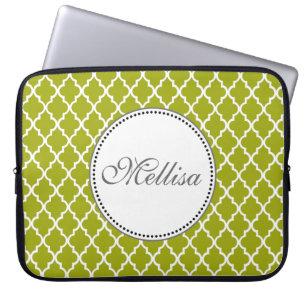 Modern, elegant, koel lime vierbladig monogram laptop sleeve