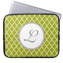 Modern, elegant, koel lime vierbladig monogram laptop sleeve