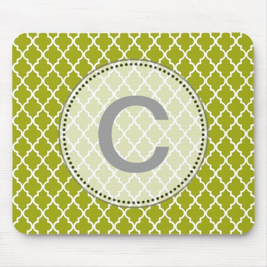 Modern, elegant, koel lime vierbladig monogram muismat (Voorkant)