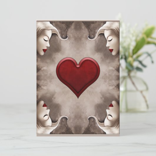 Modern, elegant, koningin van hartenkaartenillustr bedankkaart (Staand voorkant)