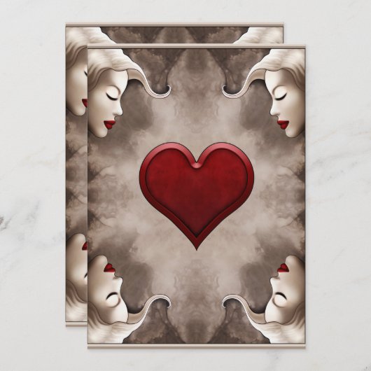 Modern, elegant, koningin van hartenkaartenillustr bedankkaart (Voorkant / Achterkant)