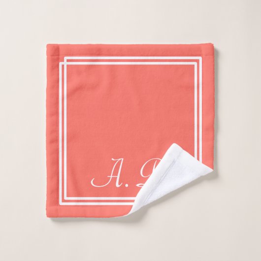 Modern Elegant Koraal Perzik Monogram Initialen Bad Handdoek (Wasdoekje)