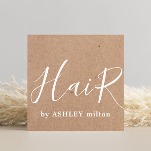 Modern Elegant Kraft Handgeschreven Hair Stylist Vierkante Visitekaartje