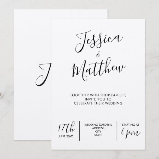 Modern Elegant Kraft Wedding Invitation Kaart (Voorkant / Achterkant)
