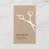 Modern Elegant Kraft White Scissor Haarstylist Visitekaartje (Voorkant)