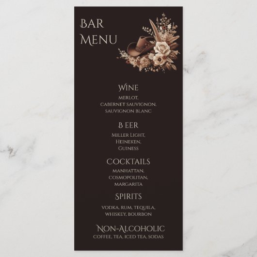 Modern Elegant Land Western- Bloemen Menu (Achterkant)