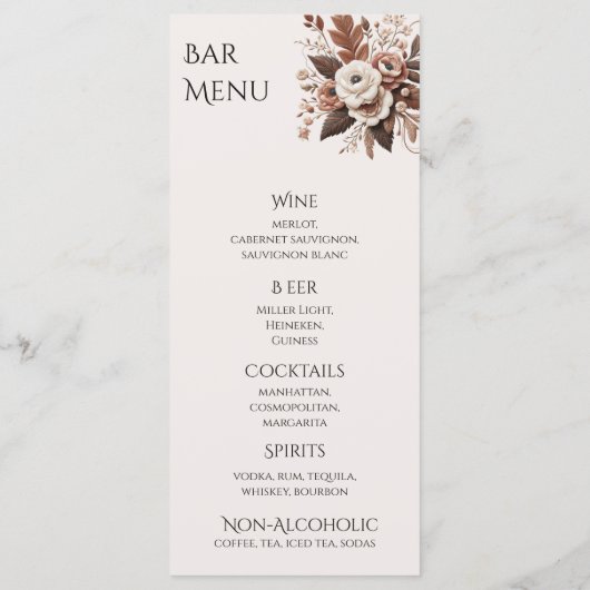 Modern Elegant Land Western- Bloemen Menu (Achterkant)