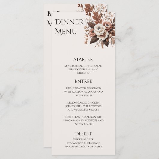 Modern Elegant Land Western- Bloemen Menu (Voorkant / Achterkant)