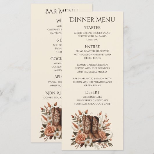 Modern Elegant Land Western- Bloemen Menu (Voorkant / Achterkant)