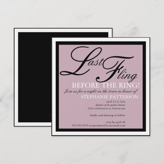 Modern & Elegant Last Fling Bachelorette Party Kaart (Voorkant / Achterkant)