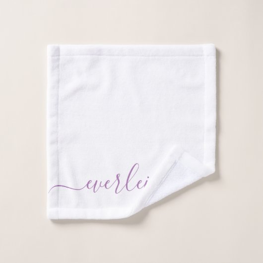 Modern Elegant Lavendel Script Naam Wit Bad Handdoek (Wasdoekje)