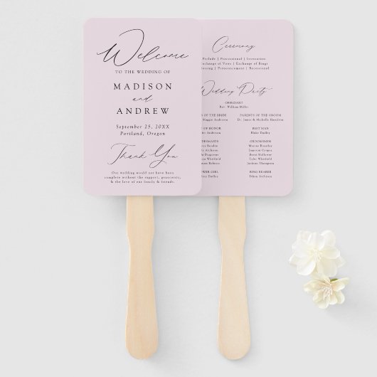 Modern Elegant Lavendel Trouwprogramma Handwaaier (Voorkant en achterkant)