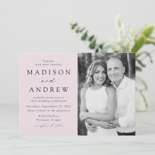 Modern Elegant Lavender Photo Wedding Kaart (Staand voorkant)