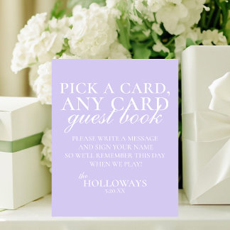 Modern Elegant Lavender Playing Card Guest Book Reclamebord Met Voetstuk