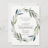 Modern Elegant Leaf Wreath Wedding Uitnodiging (Voorkant)