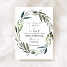 Modern Elegant Leaf Wreath Wedding Uitnodiging