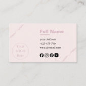 Modern Elegant leaves Blush Pink Visitekaartje (Achterkant)