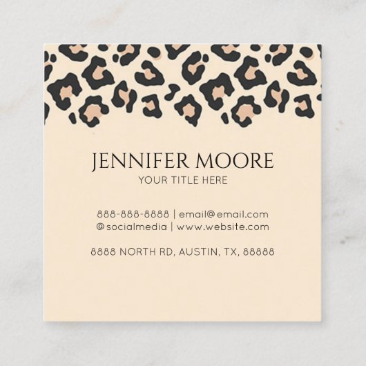 Modern Elegant Leopard Cheetah Custom Vierkante Visitekaartje (Achterkant)