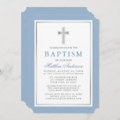 Modern Elegant Light Blue en Silver Baptisme Kaart (Voorkant / Achterkant)