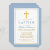 Modern Elegant Light Blue Gold Baptisme Kaart (Voorkant / Achterkant)