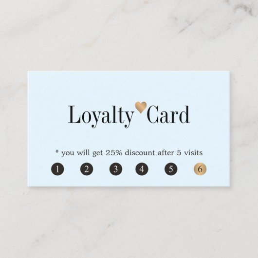 Modern Elegant Light Blue Golden Heart Klantenkaartje (Voorkant)